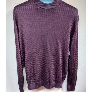 Baracuta Men's Medium Burgundy Zig Zag Mock Neck Knit Sweater Pullover Casual
